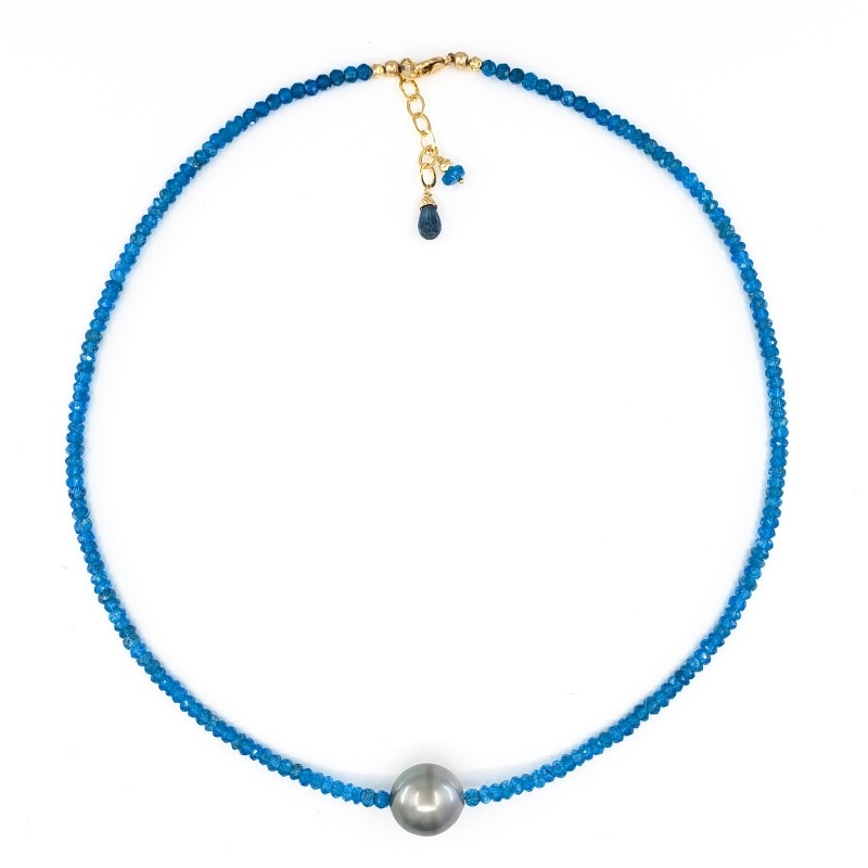 Apatite Necklace with 12mm Gray Tahitian Pearl