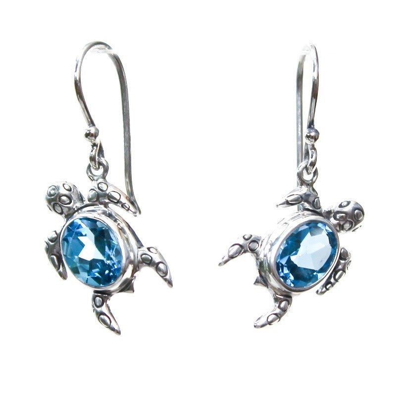 Filigreed Blue Topaz & Sterling Silver Turtle Earrings