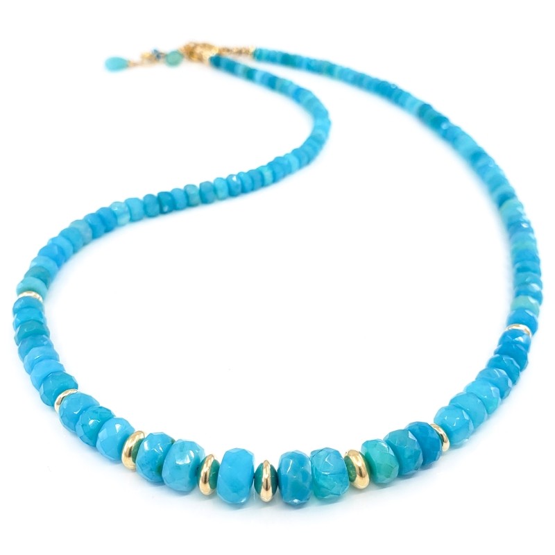 Blue Opal Necklace with Gold Beads