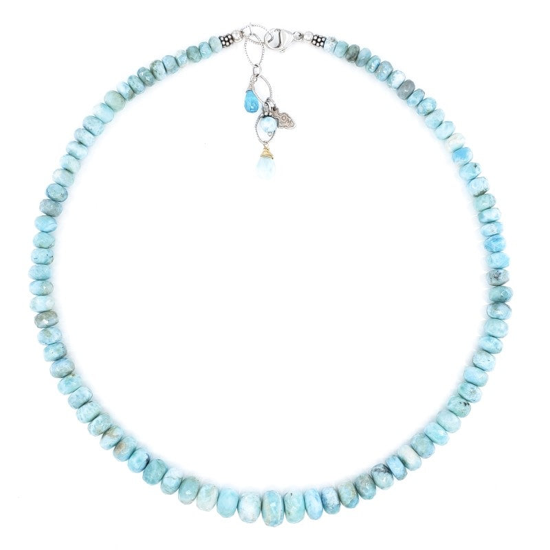 Large Beaded Larimar & Sterling Silver Necklace