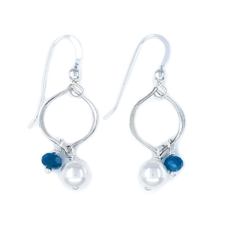 Small Sterling Silver Earrings with White Freshwater Pearls and Apatite