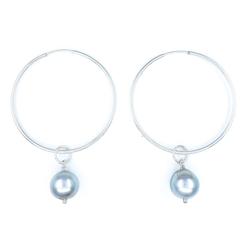 Sterling Silver Endless Hoop Earrings with Tahitian Pearls