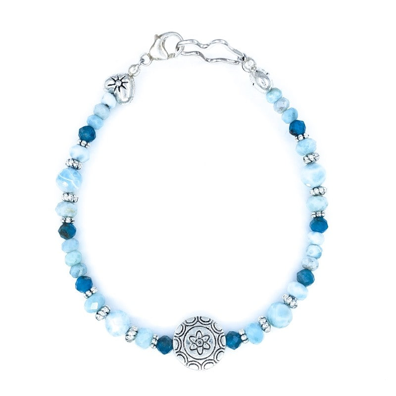 Larimar and Apatite Bracelet with Sterling Silver Hearts