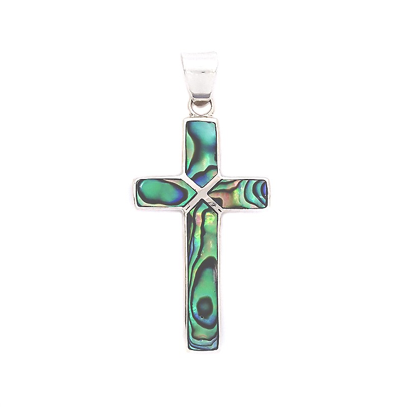 Sterling Silver Cross Pendant with Abalone Shell