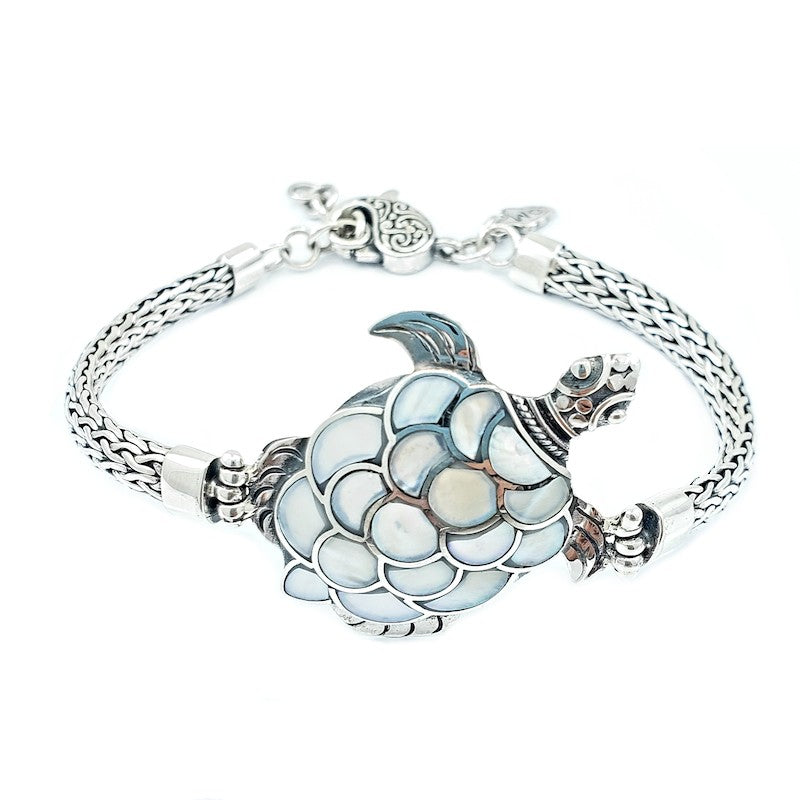 Sterling Silver Turtle Bracelet with White Mother of Pearl