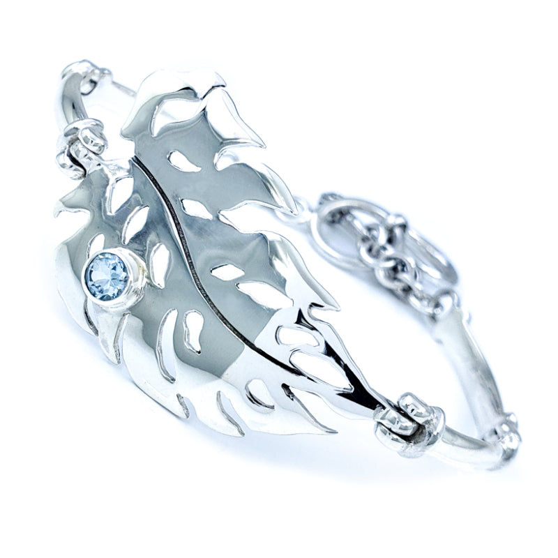 Sterling Silver & Blue Topaz Monstera Leaf Bracelet