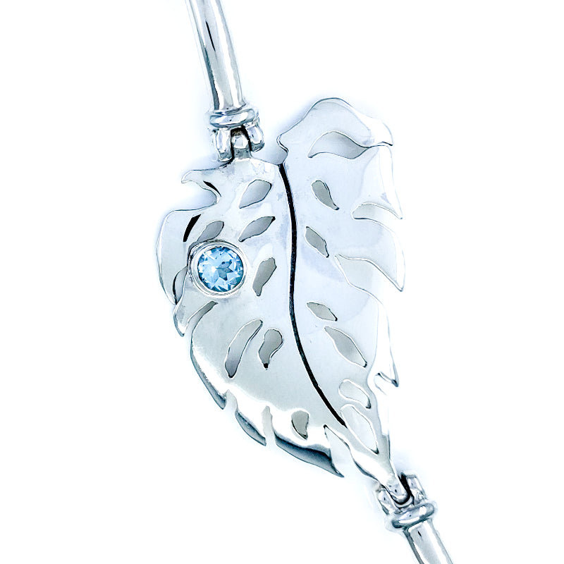 Sterling Silver & Blue Topaz Monstera Leaf Bracelet