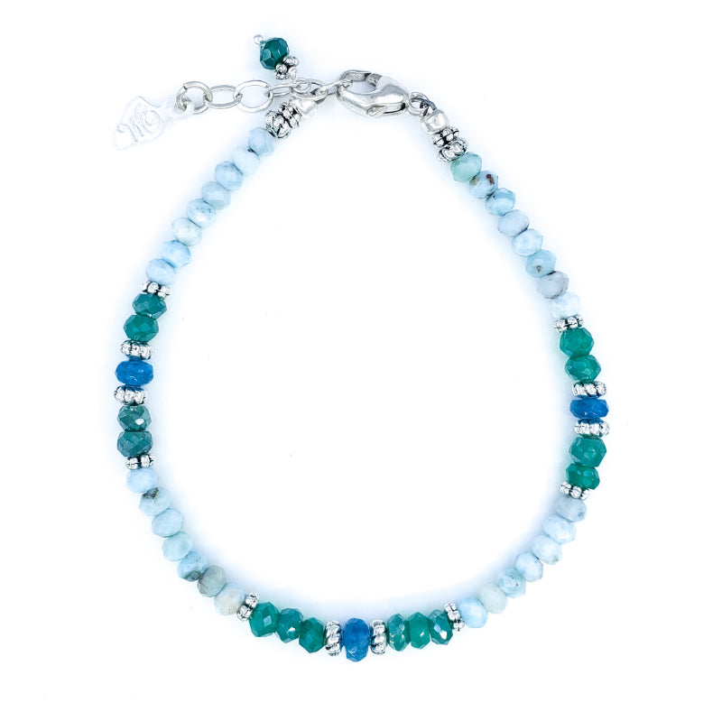 Larimar, Apatite, and Mystic Aventurine Bracelet in Sterling Silver