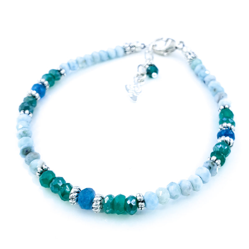 Larimar, Apatite, and Mystic Aventurine Bracelet in Sterling Silver