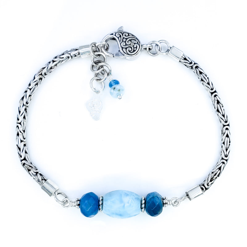 Handmade Sterling Silver Bracelet with Larimar and Apatite