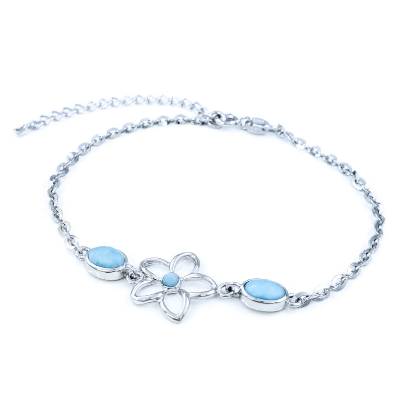 Small Sterling Silver Plumeria Flower Bracelet with Larimar