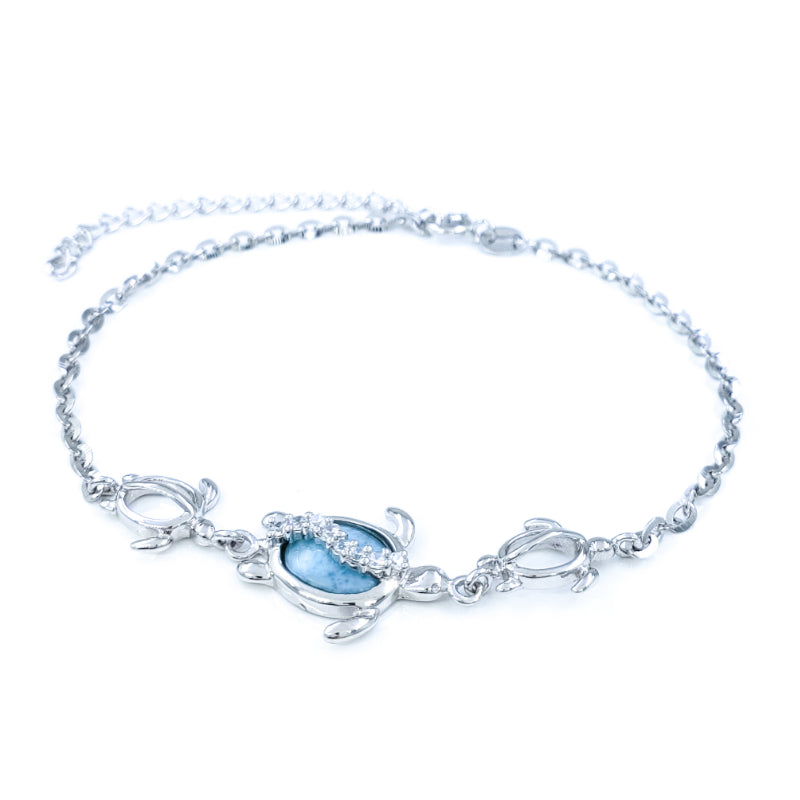 Small Sterling Silver Turtle Bracelet with Larimar