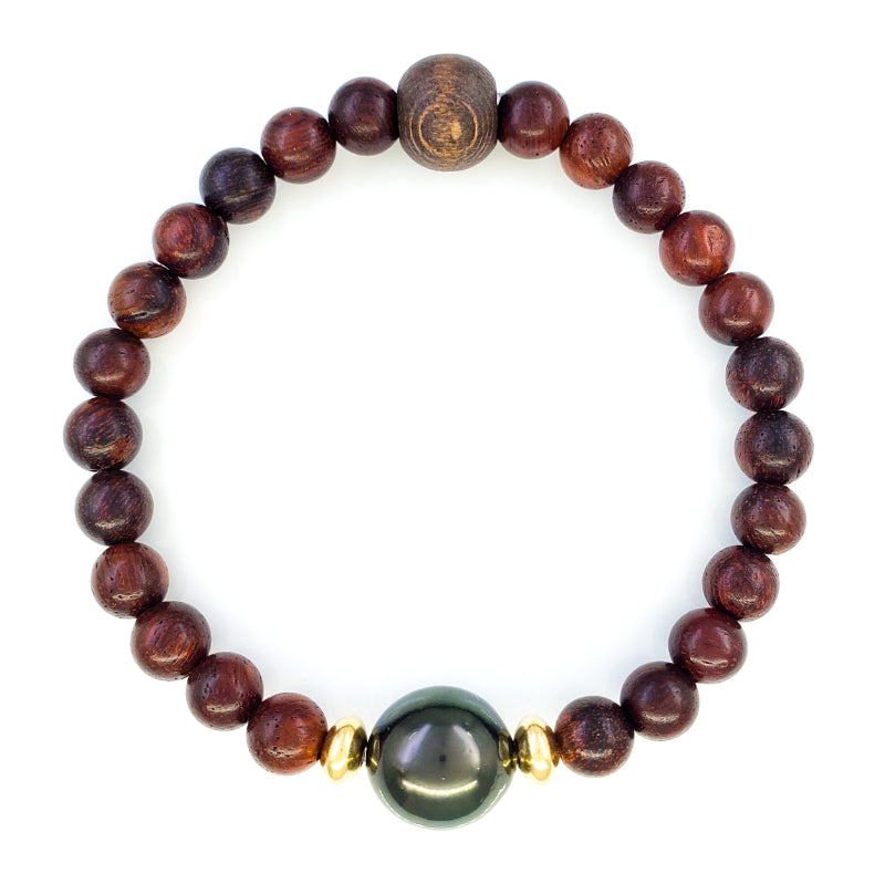 Monkeypod Wood Bead Bracelet with 11mm Tahitian Pearl