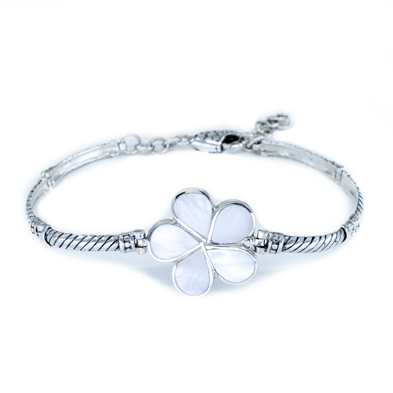 Fancy Plumeria Flower Bracelet with White Mother of Pearl