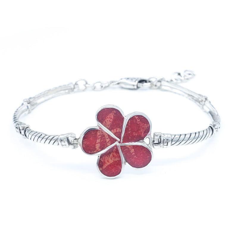 Fancy Plumeria Flower Bracelet with Red Coral