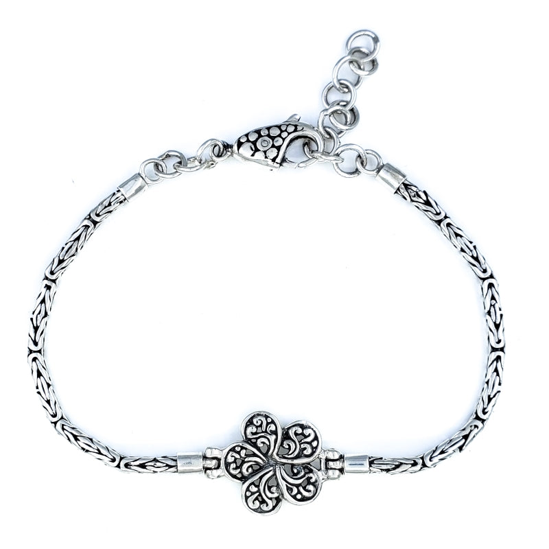 Small Ornate Sterling Silver Plumeria Flower Bracelet