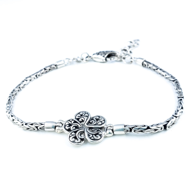 Small Ornate Sterling Silver Plumeria Flower Bracelet