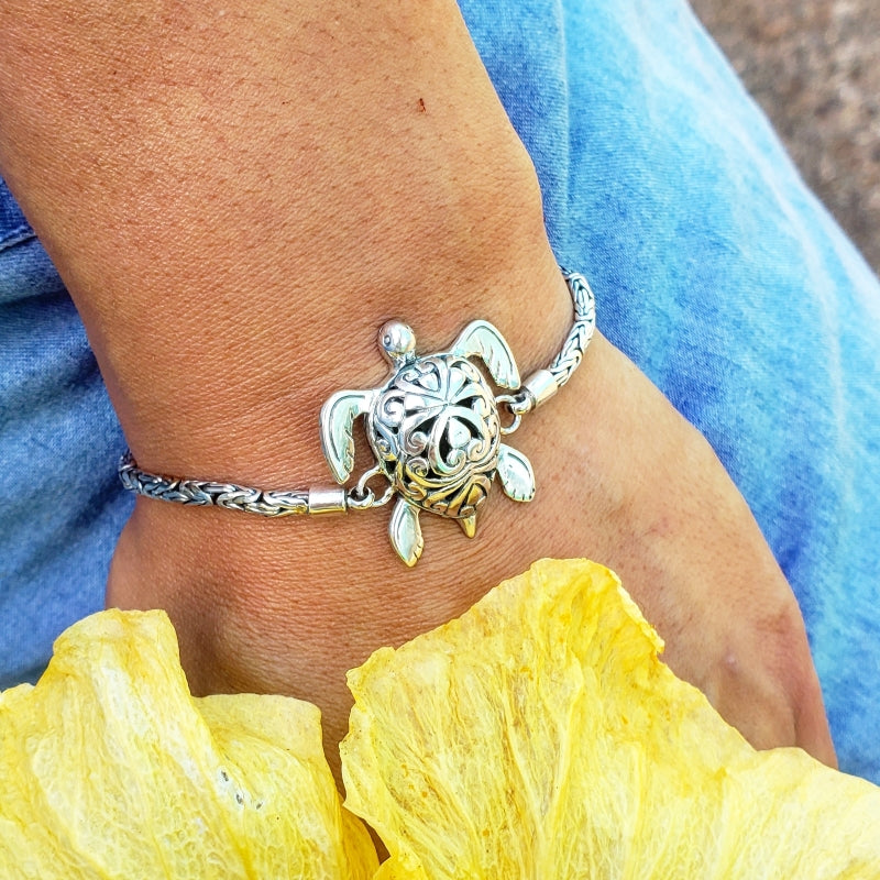 Filigreed Sterling Silver Turtle Bracelet