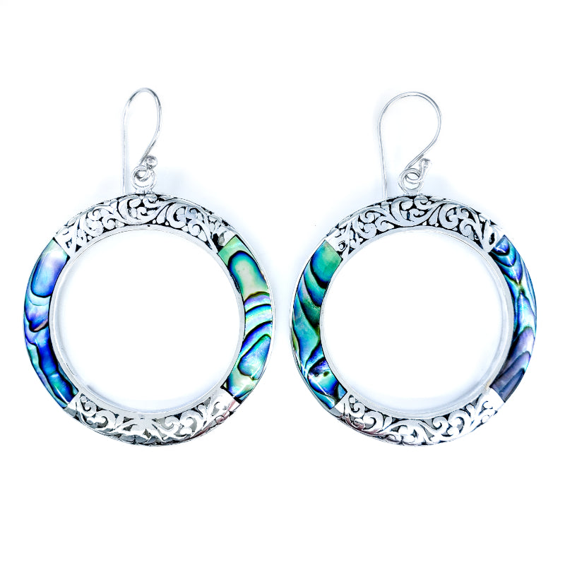 Large Sterling Silver & Abalone Hoop Earrings