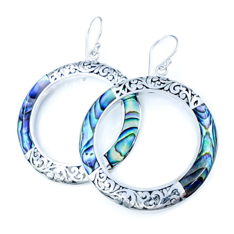 Large Sterling Silver & Abalone Hoop Earrings