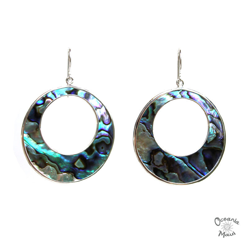 Large Sterling Silver & Abalone Hoop Earrings