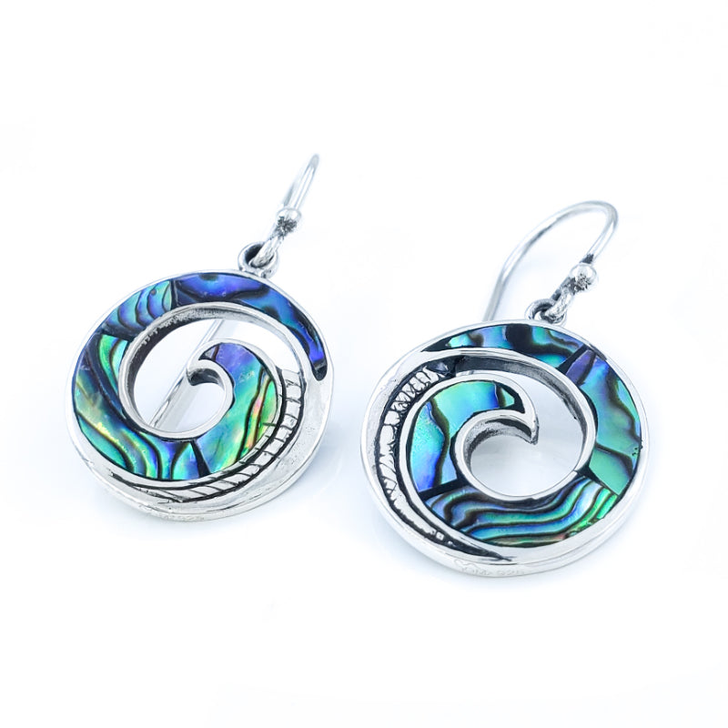 Round Maui Wave Earrings with Abalone Shell & Sterling Silver