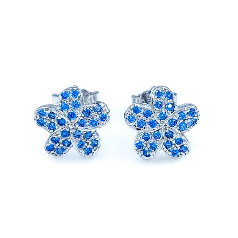 Sterling Silver & Blue Topaz Plumeria Earrings