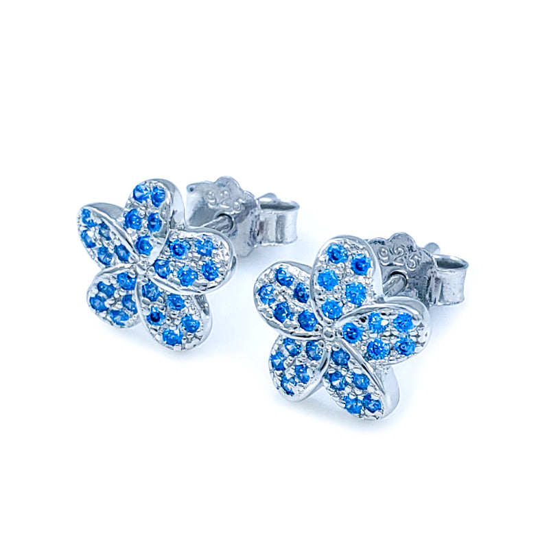 Sterling Silver & Blue Topaz Plumeria Earrings