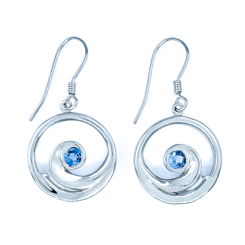 Sterling Silver Wave Earrings with Blue Topaz