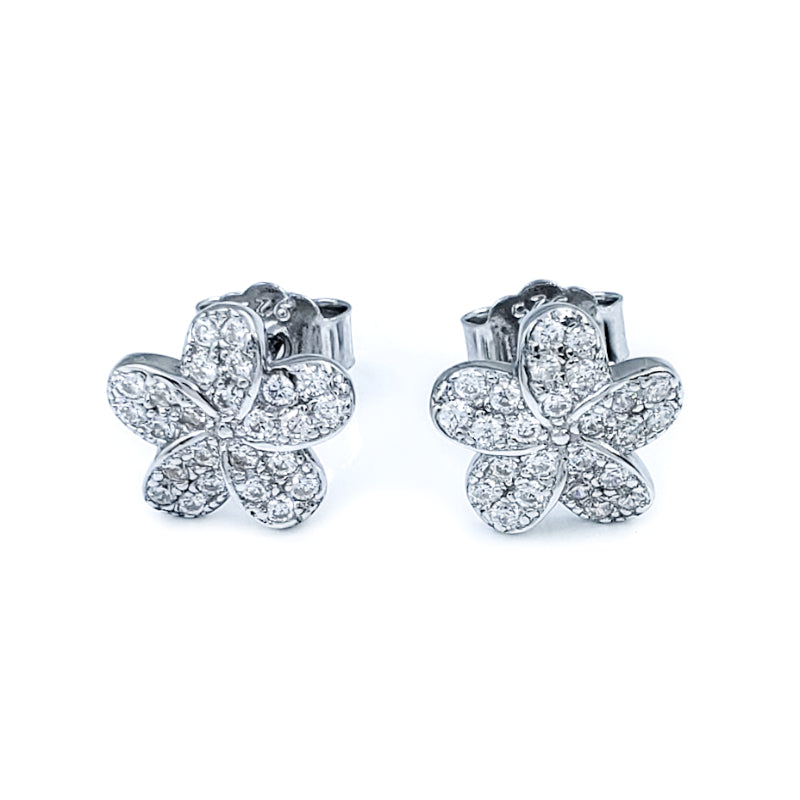 Sterling Silver & Cubic Zirconia Plumeria Earrings