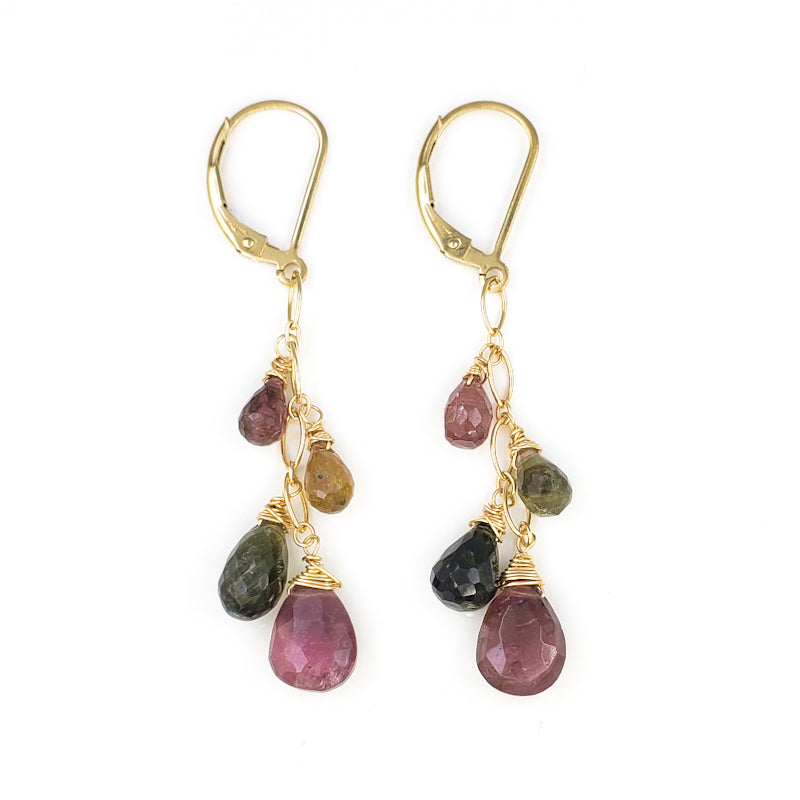 Watermelon Tourmaline Gold Earrings