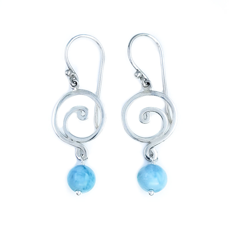 Sterling Silver Wave Earrings with Larimar