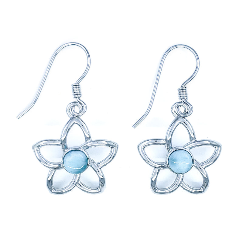 Sterling Silver & Larimar Plumeria Earrings