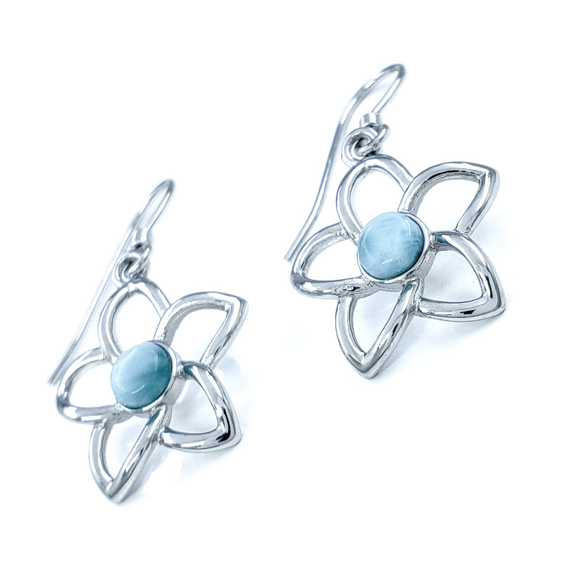 Sterling Silver & Larimar Plumeria Earrings