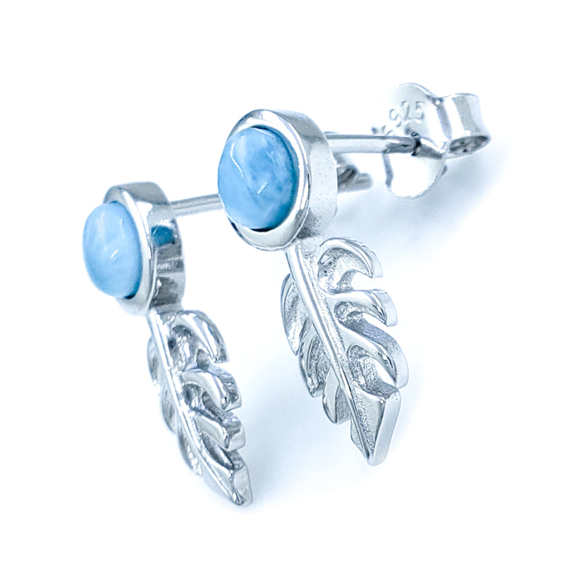 Sterling Silver & Larimar Monstera Stud Earrings