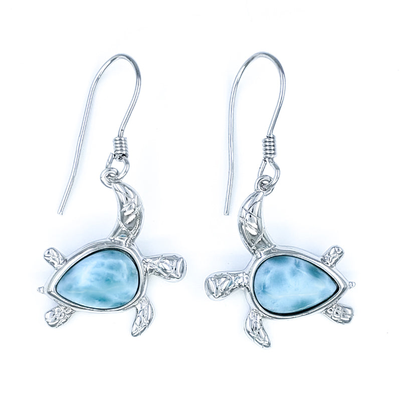 Sterling Silver Turtle Earrings with Larimar