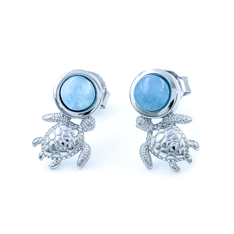 Sterling Silver & Larimar Turtle Stud Earrings