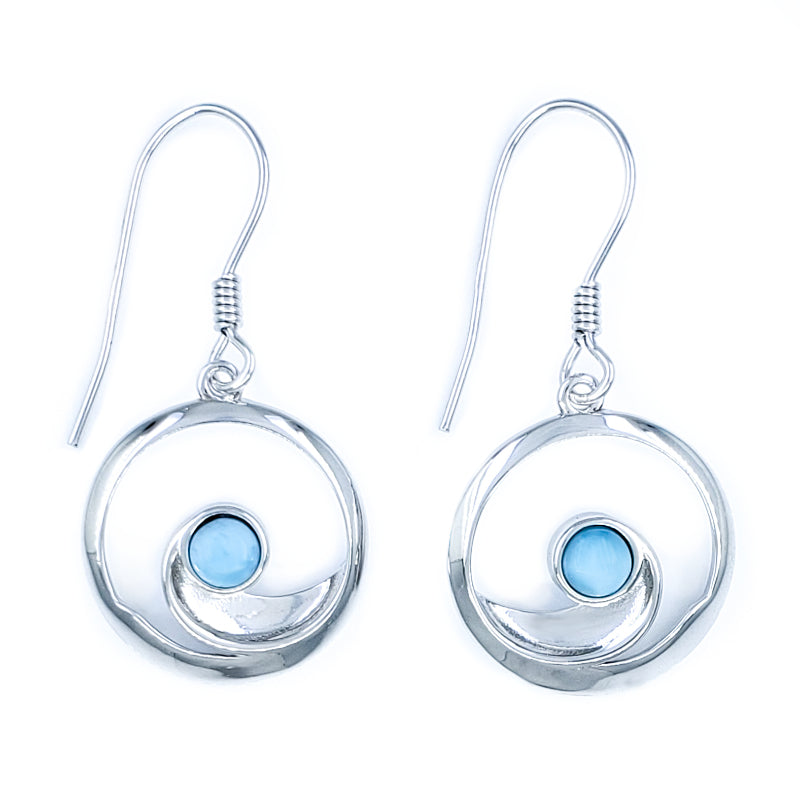 Small Sterling Silver Wave Earrings with Larimar