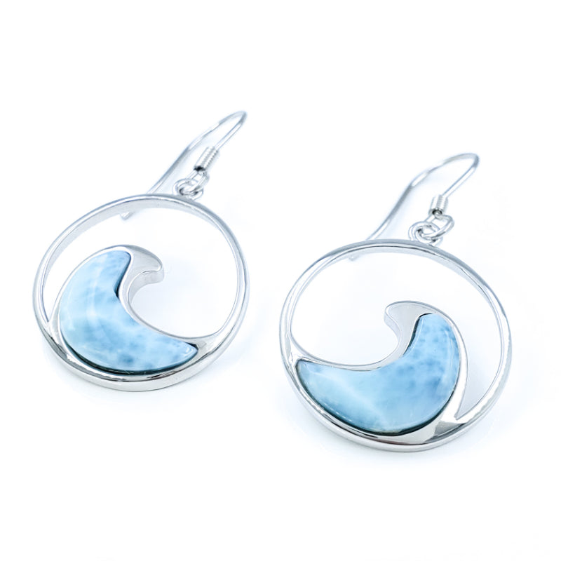 Sterling Silver Wave Earrings with Larimar