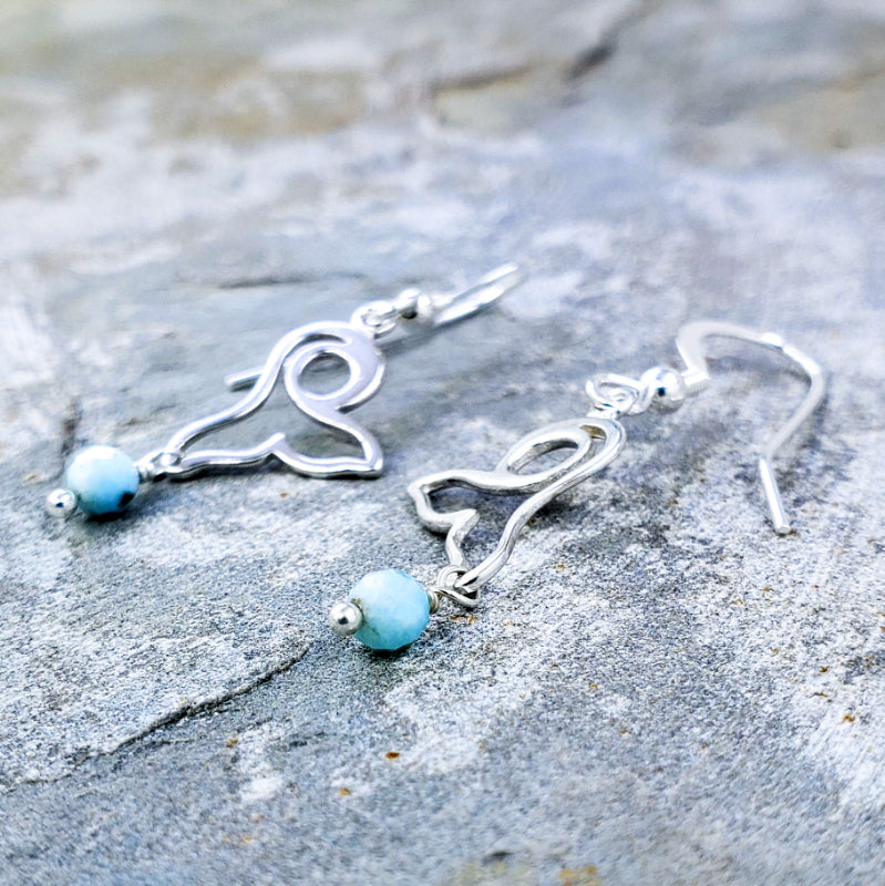 Ma’alaea Earrings – Sterling Silver Whale Tail with Larimar