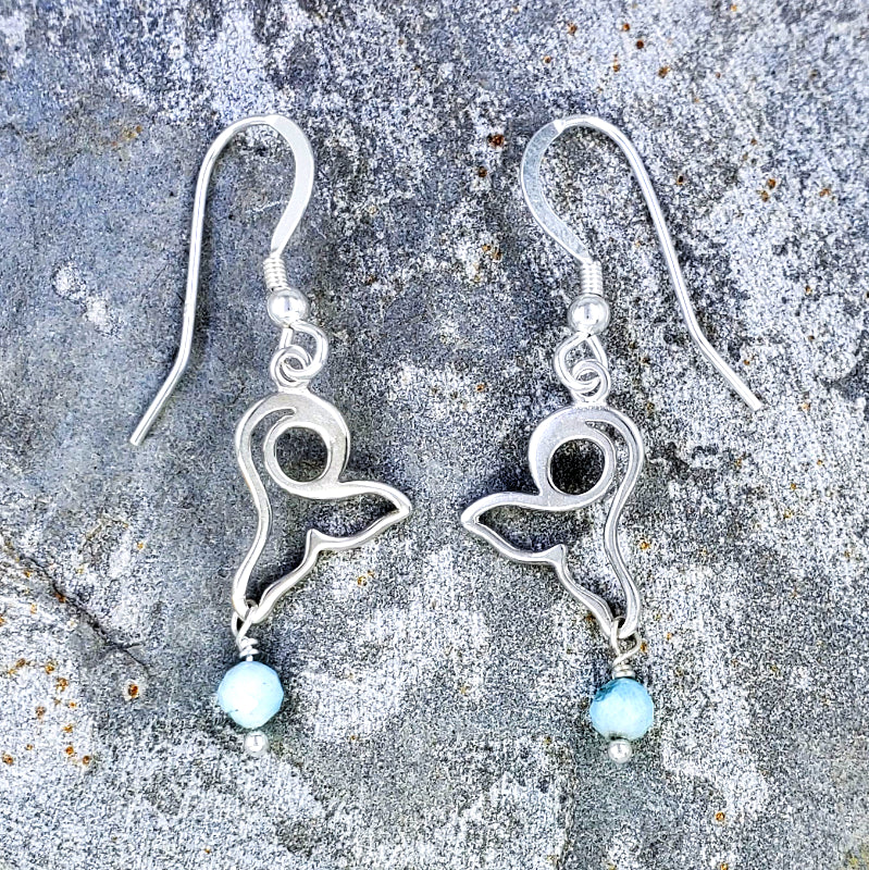 Ma’alaea Earrings – Sterling Silver Whale Tail with Larimar