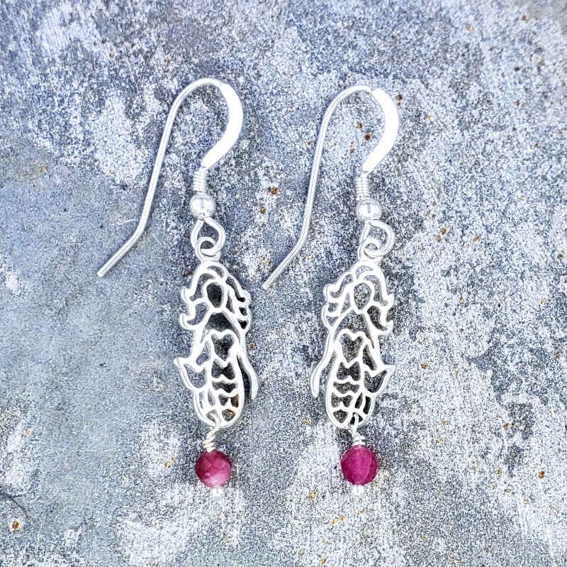 Honolua Earrings – Sterling Silver Mermaids with Pink Tourmaline