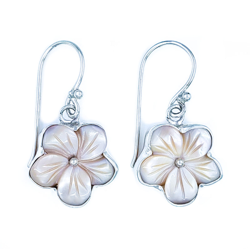 Pink Mother of Pearl & Sterling Silver Hibiscus Earrings