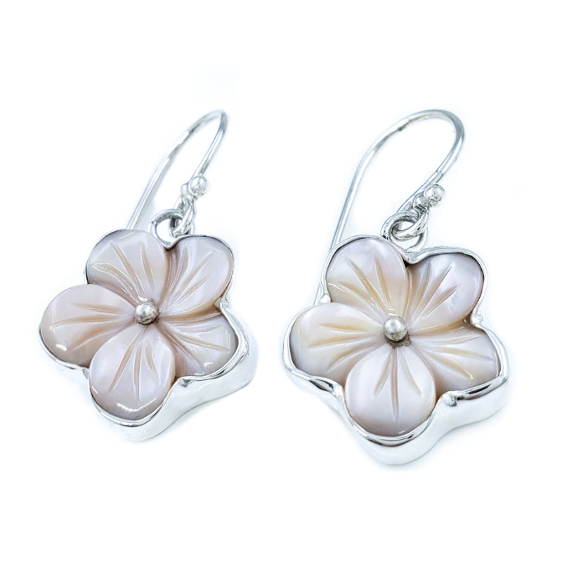 Pink Mother of Pearl & Sterling Silver Hibiscus Earrings