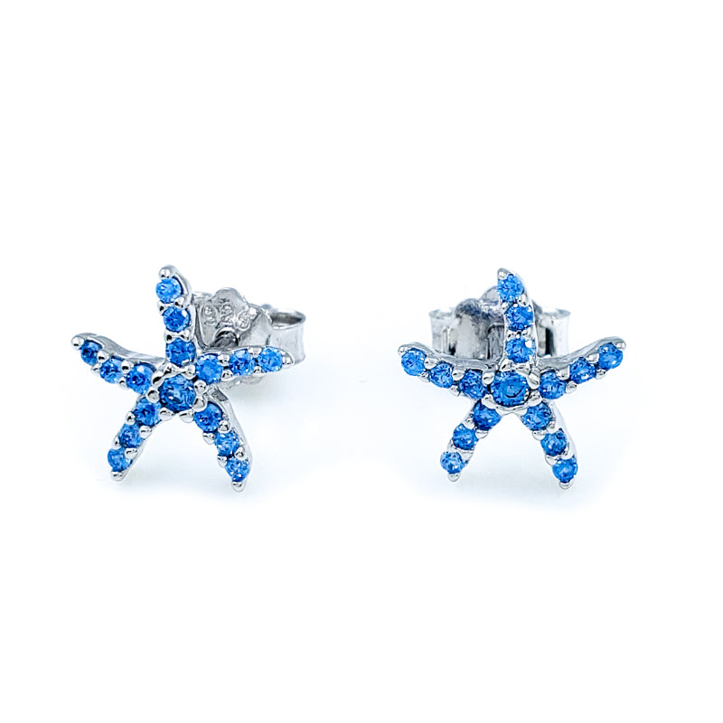 Sterling Silver & Blue Topaz Starfish Earrings