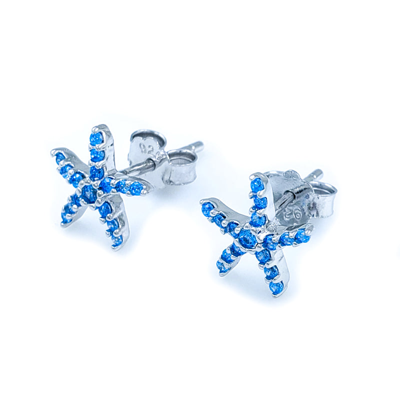 Sterling Silver & Blue Topaz Starfish Earrings