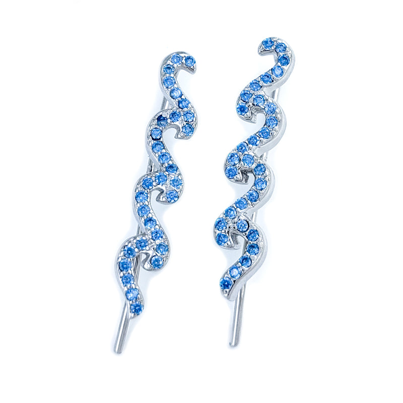 Sterling Silver & Blue Topaz Earrings with 3 Waves (Earcrawler)