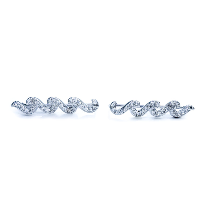 Sterling Silver & Cubic Zirconia Earrings with 3 Waves (Earcrawler)