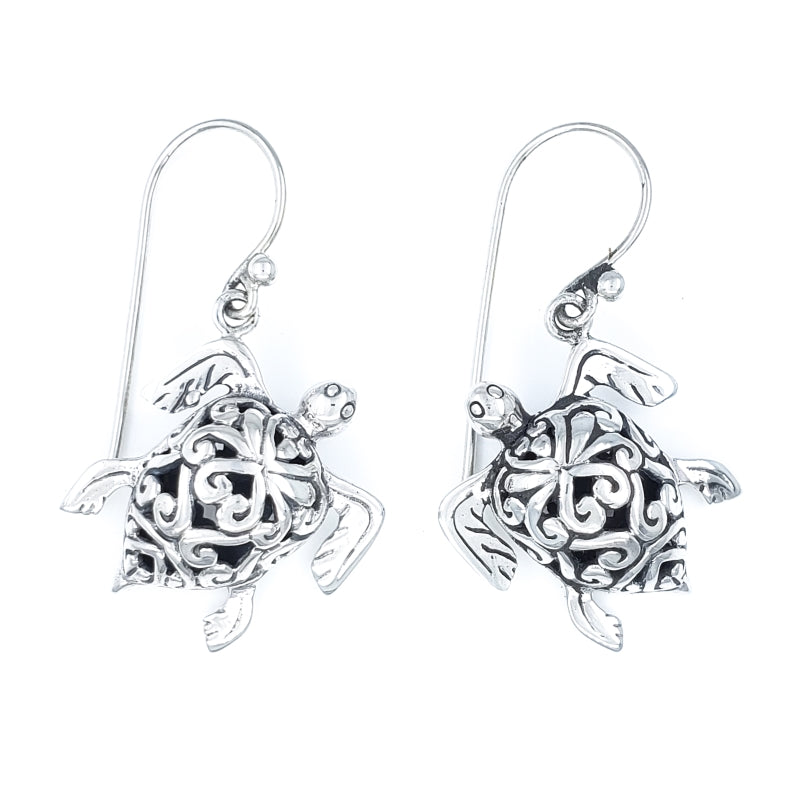 Earrings Sterling Silver Ornate Turtles