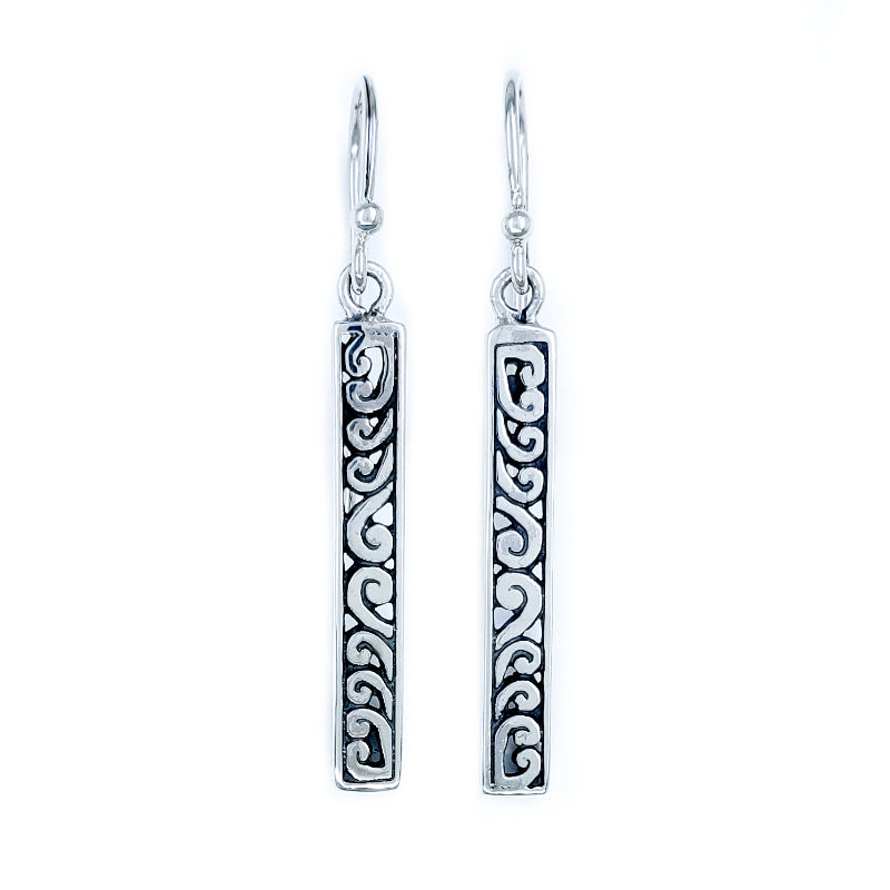 Filigreed Sterling Silver Bar Earrings